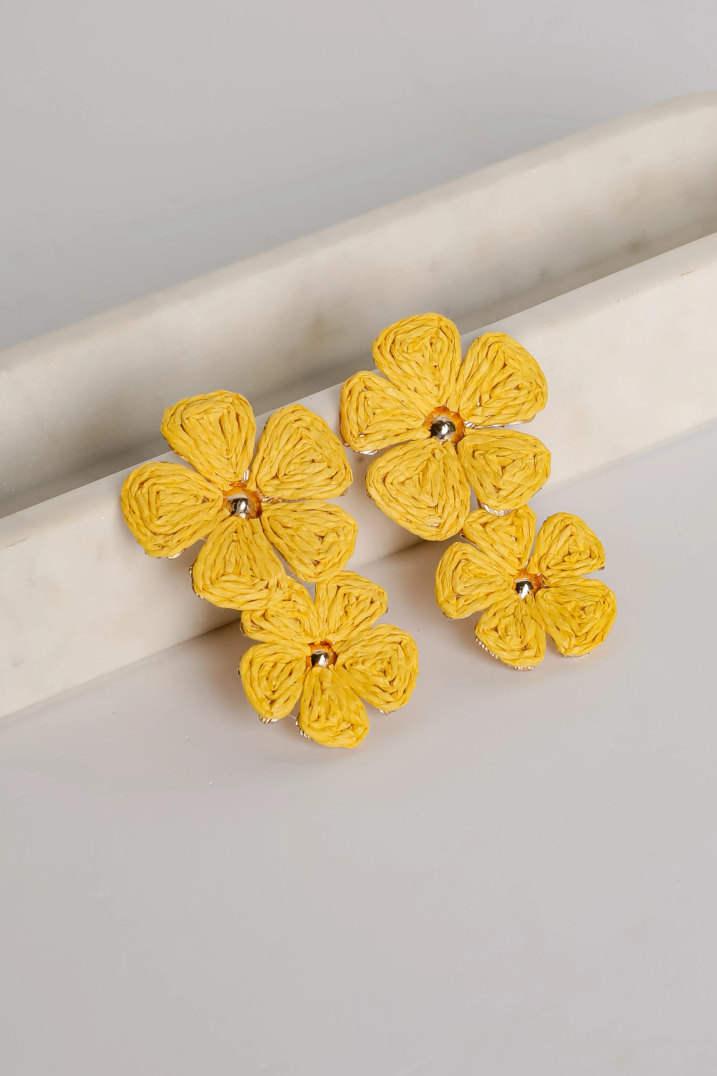 Gracie Straw Flower Drop Earrings