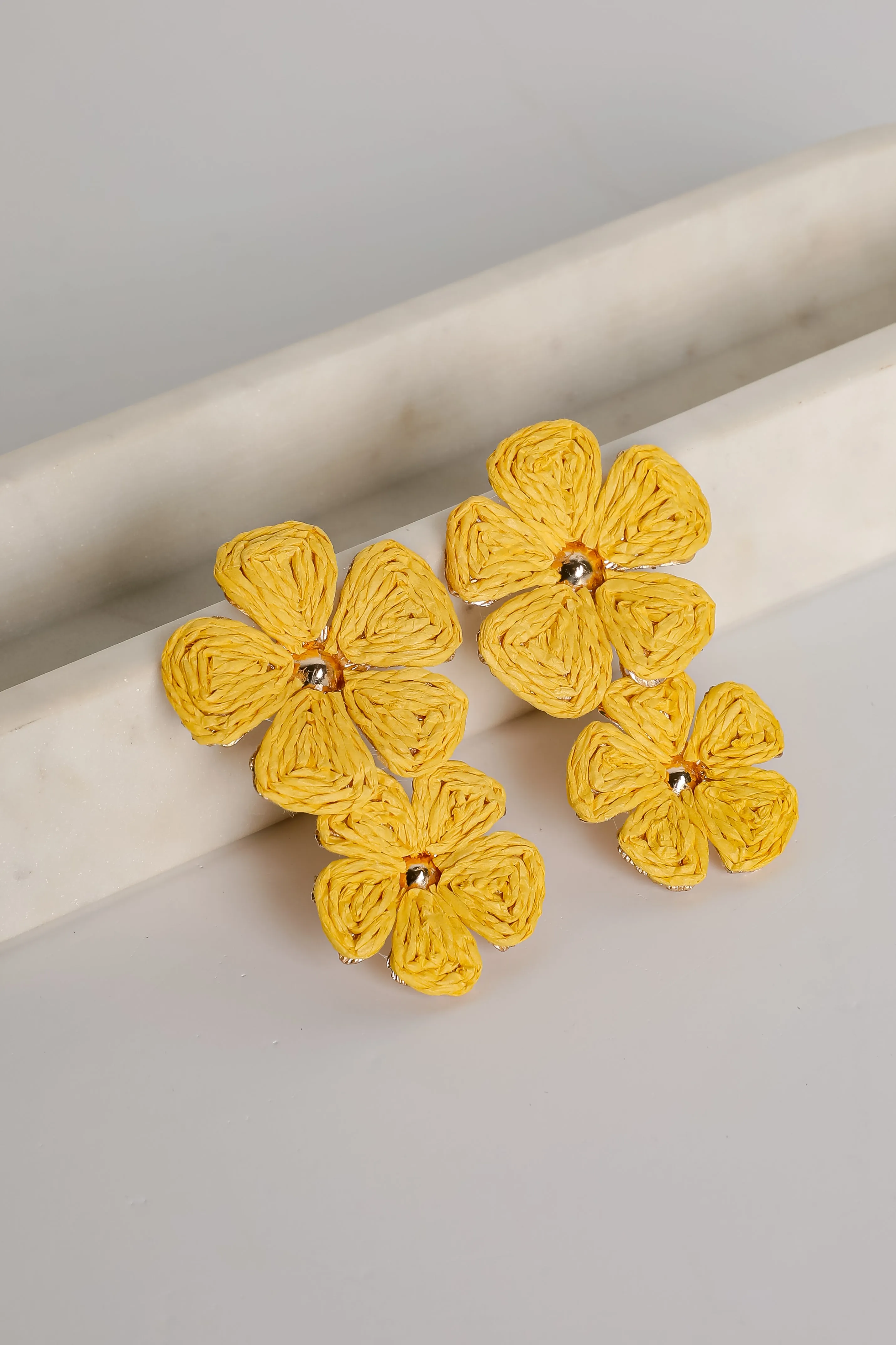 Gracie Straw Flower Drop Earrings