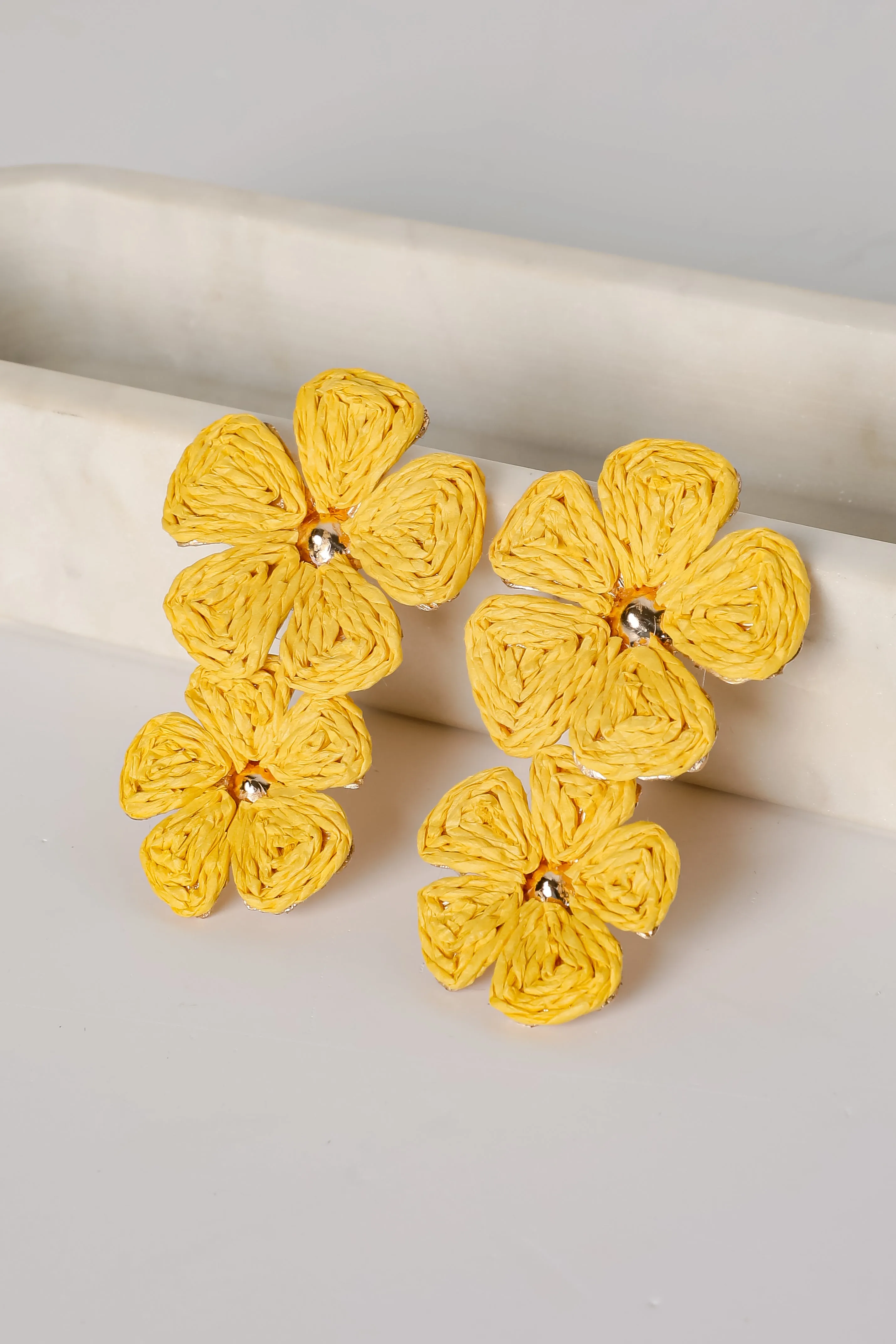 Gracie Straw Flower Drop Earrings