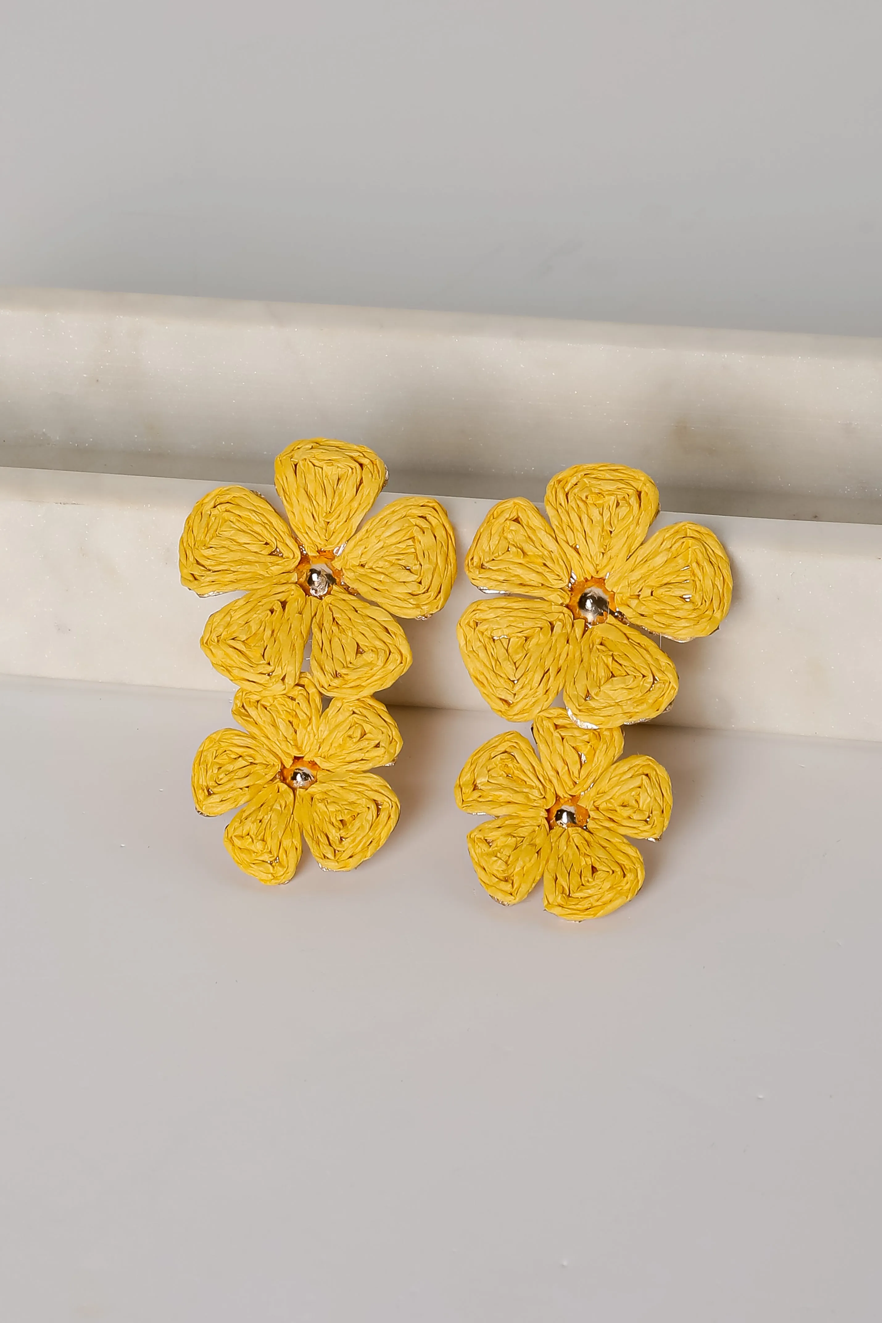 Gracie Straw Flower Drop Earrings