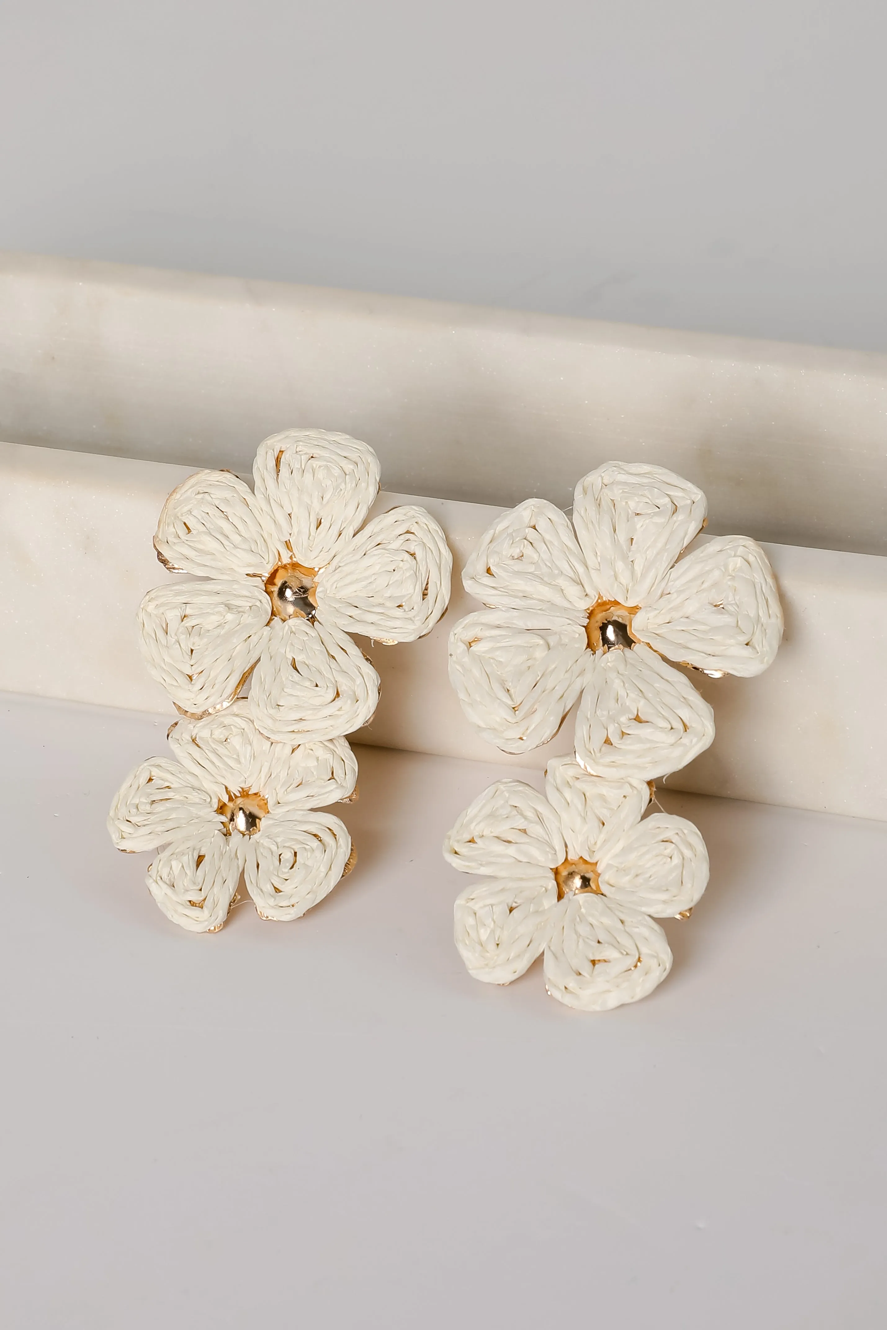 Gracie Straw Flower Drop Earrings