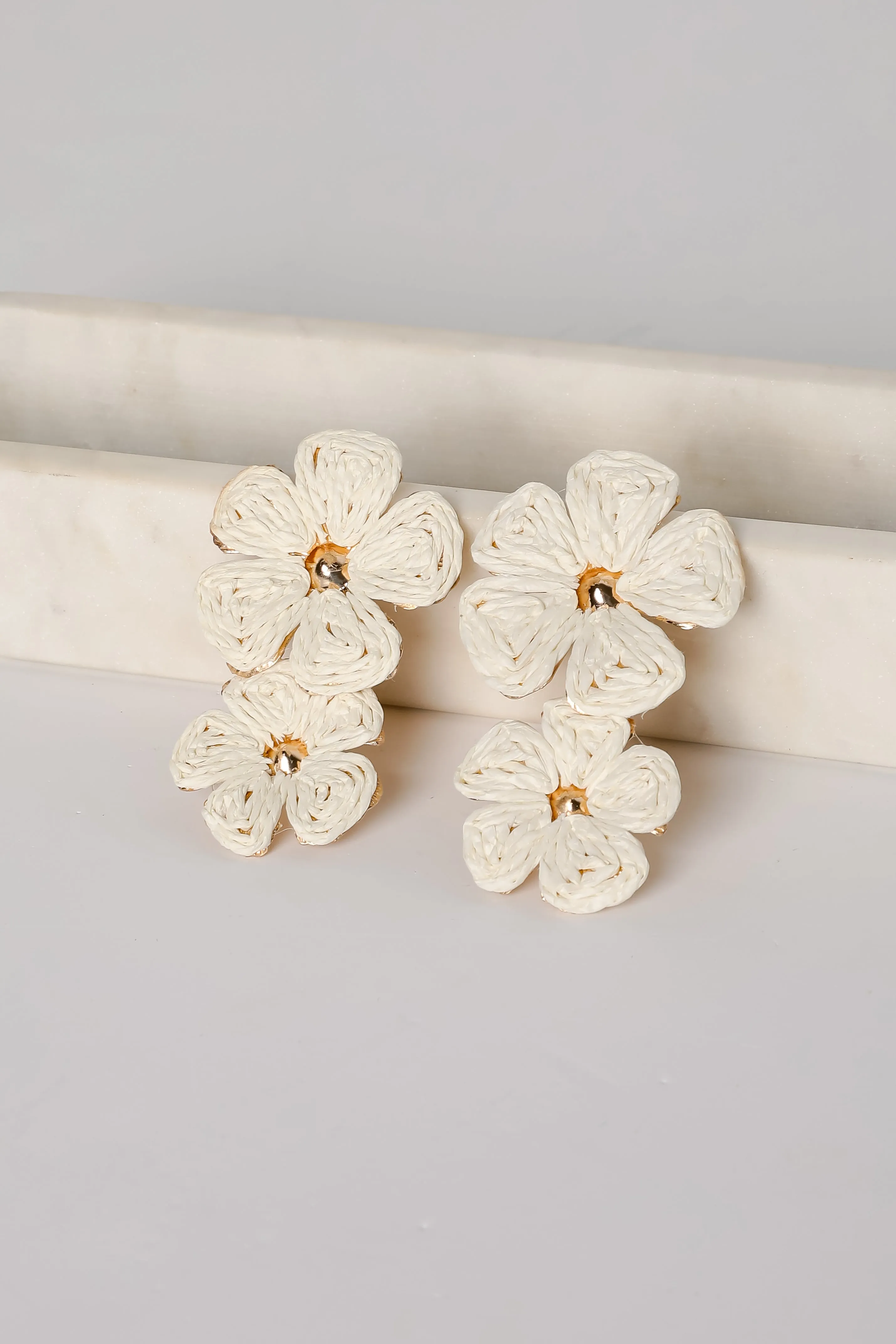 Gracie Straw Flower Drop Earrings