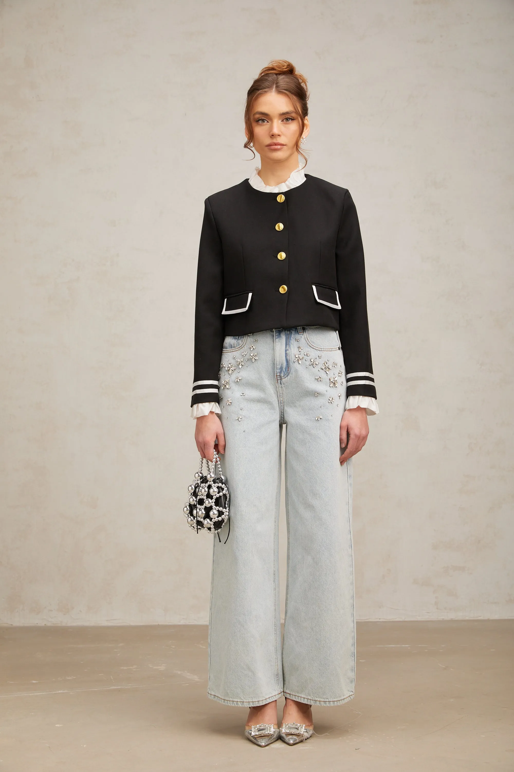 Graldine black ruffled-trim jacket Gloria Lanvin