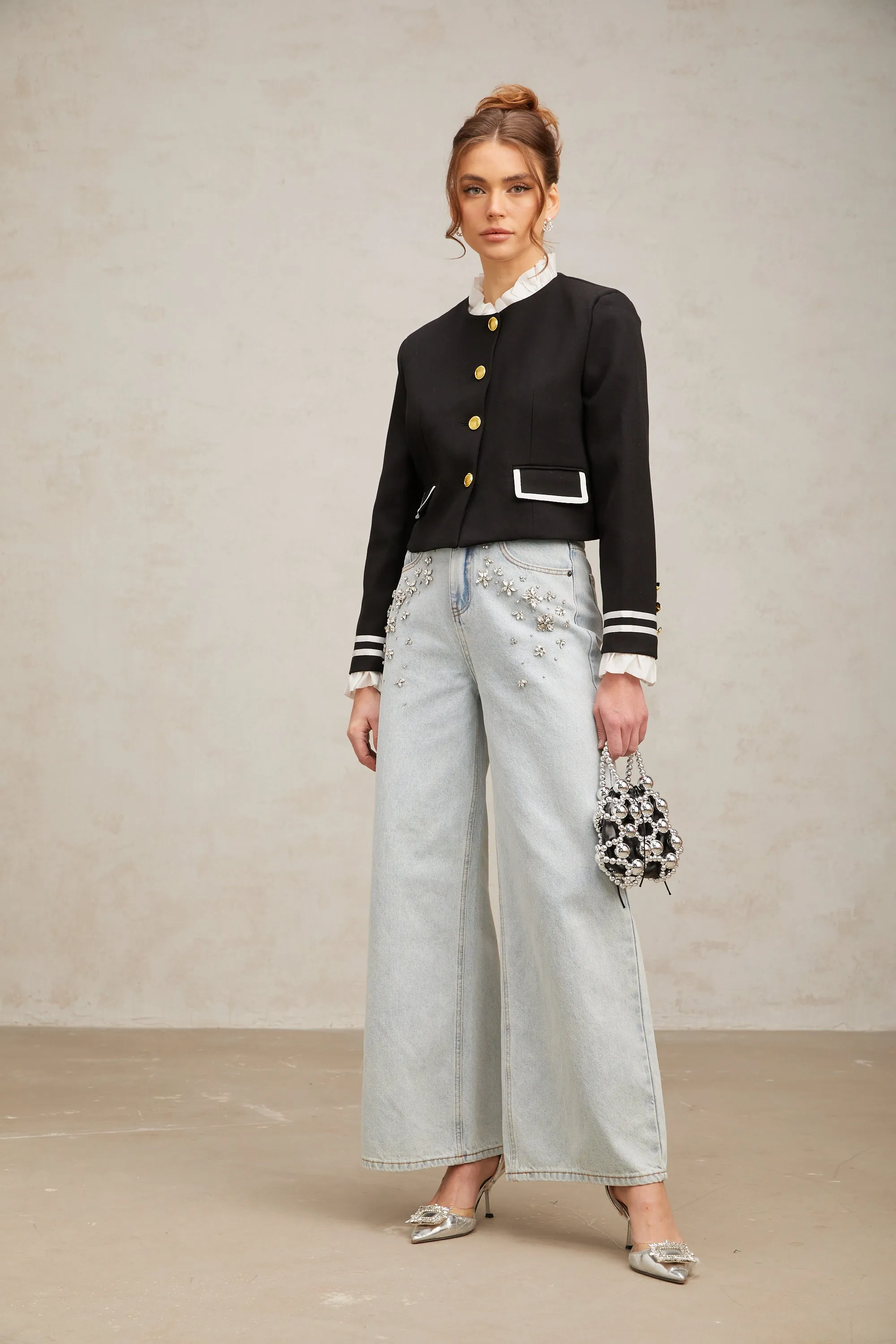 Graldine black ruffled-trim jacket Gloria Lanvin