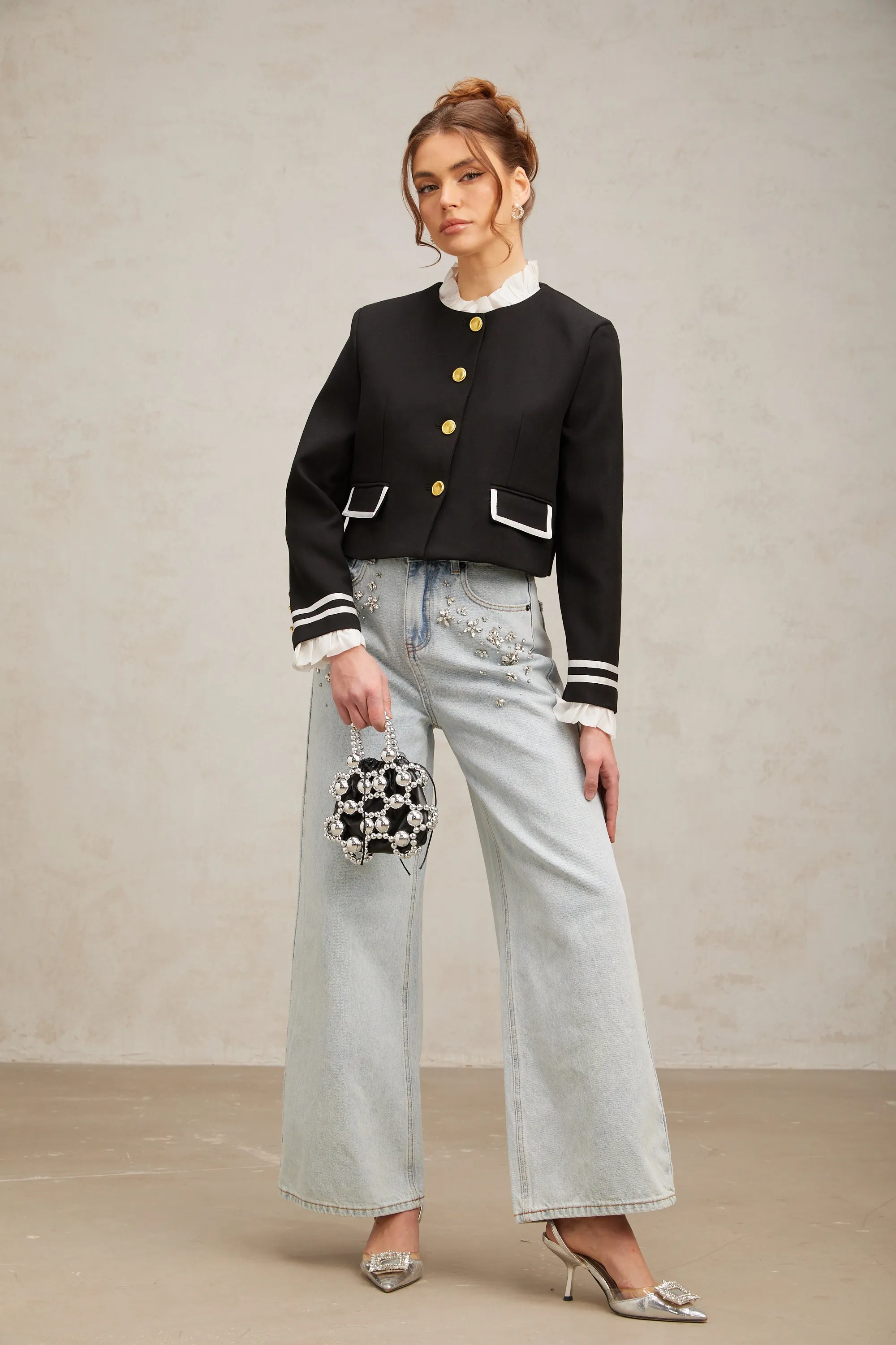Graldine black ruffled-trim jacket Gloria Lanvin