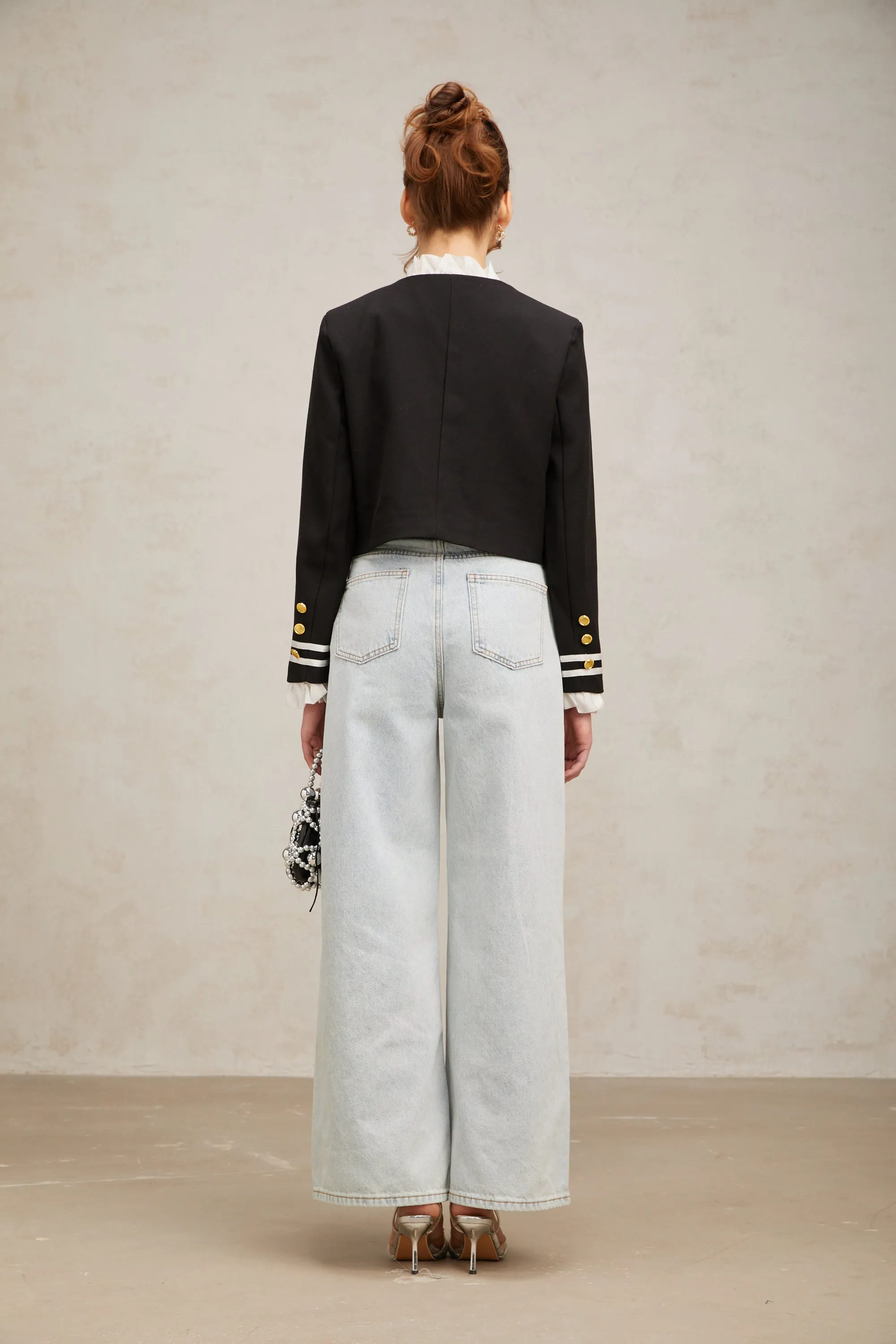 Graldine black ruffled-trim jacket Gloria Lanvin