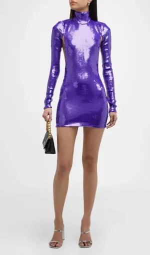 GRAPE SEQUIN BACKLESS MINI DRESS Gloria Lanvin
