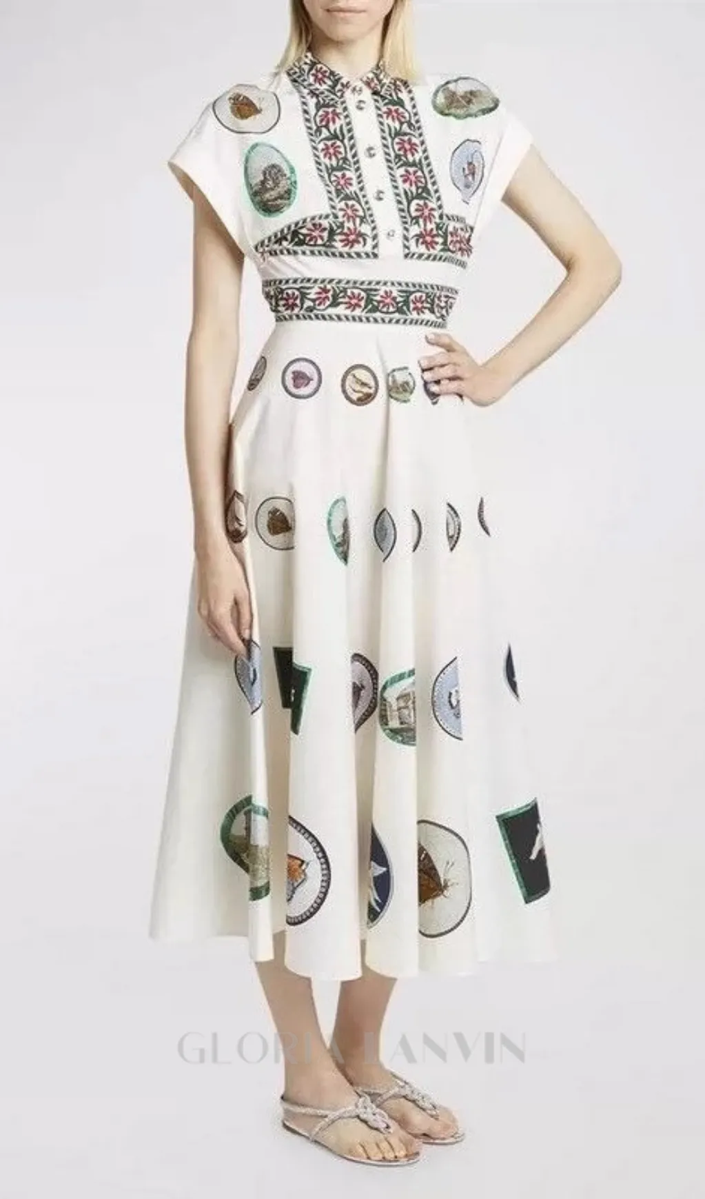 GRAPHIC PRINT COTTON MIDI DRESS Gloria Lanvin