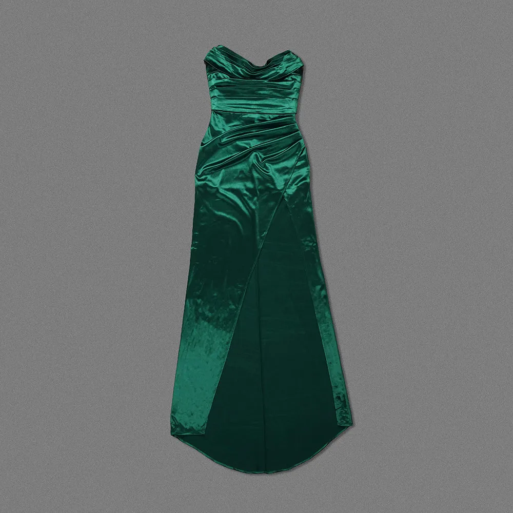 GREEN DRAPED WRAP TUBE TOP MAXI DRESS Gloria Lanvin