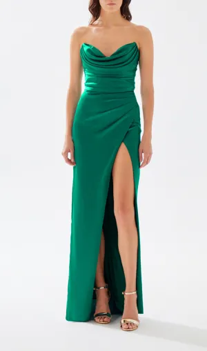 GREEN DRAPED WRAP TUBE TOP MAXI DRESS Gloria Lanvin