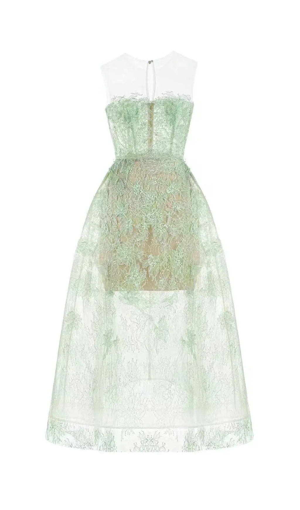 GREEN FLORAL LACE EMBROIDER MIDI DRESS Gloria Lanvin