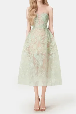 GREEN FLORAL LACE EMBROIDER MIDI DRESS Gloria Lanvin