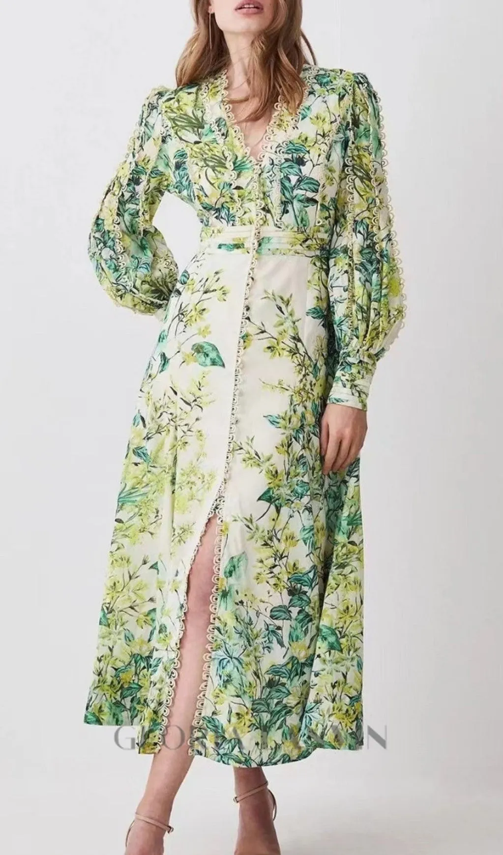 GREEN FLORAL PRINTED MAXI DRESS Gloria Lanvin