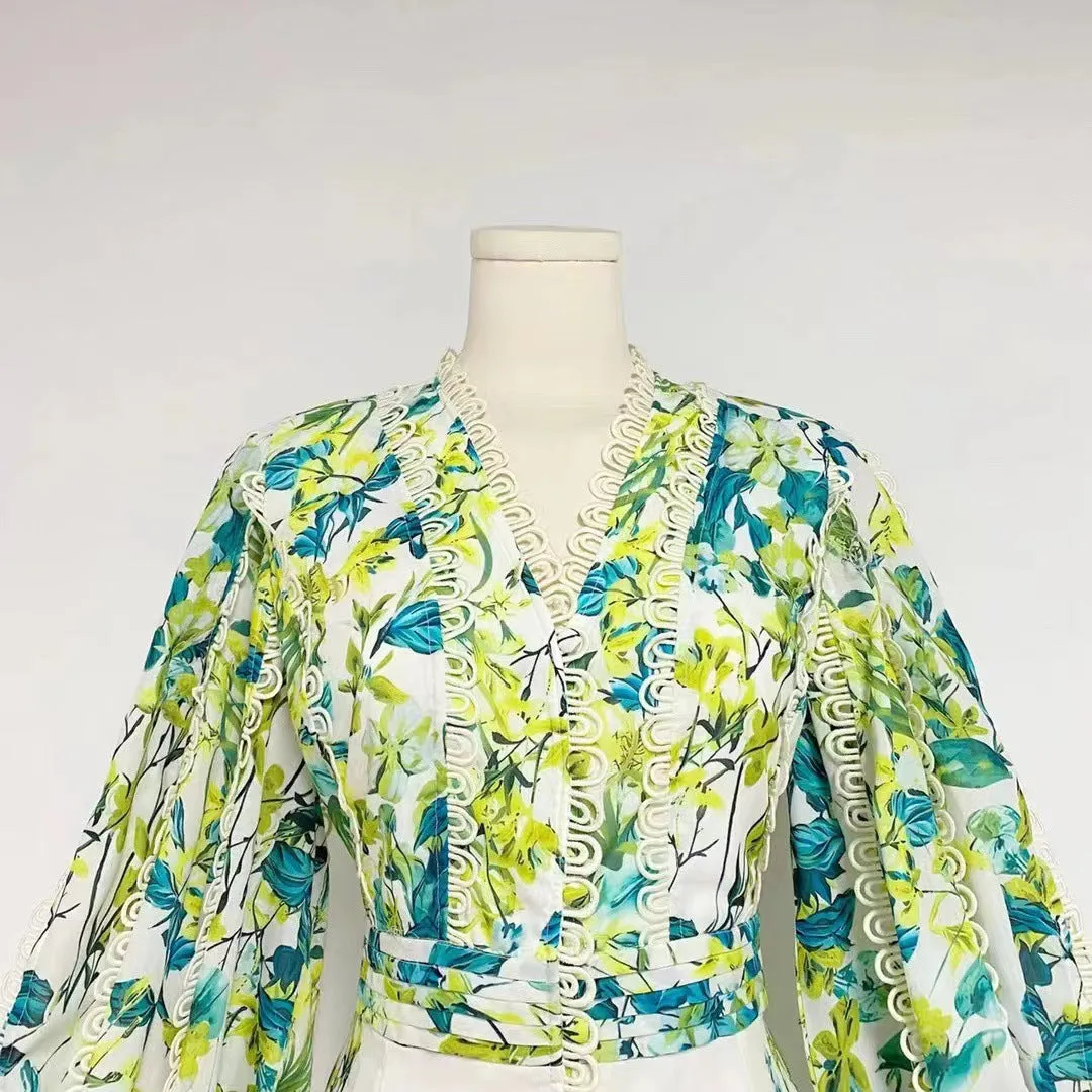 GREEN FLORAL PRINTED MAXI DRESS Gloria Lanvin