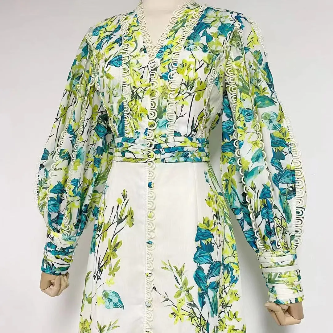 GREEN FLORAL PRINTED MAXI DRESS Gloria Lanvin