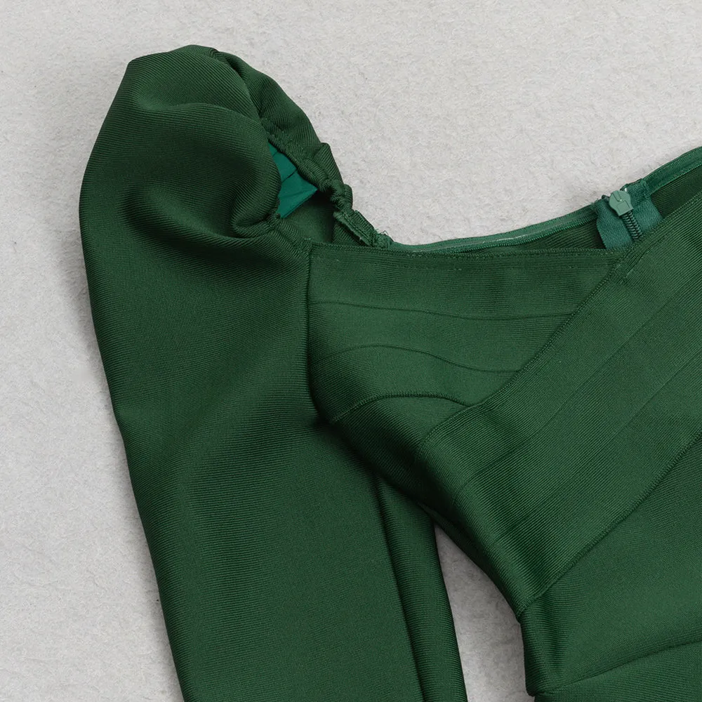 GREEN LONG SLEEVE RUCHED MIDI DRESS Gloria Lanvin