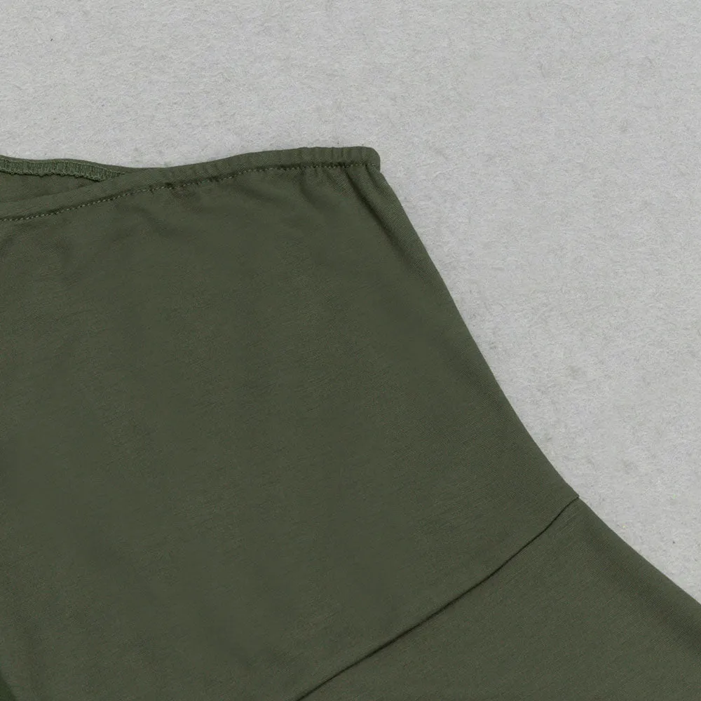 GREEN ONE SHOULDER RUFFLE TRIM DRESS Gloria Lanvin