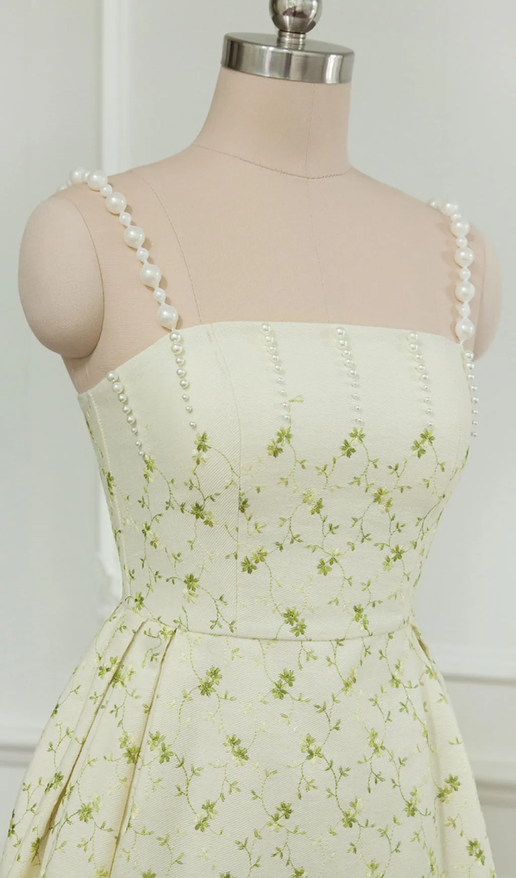 GREEN PRINTED PERAL STRAPS MIDI DRESS Gloria Lanvin