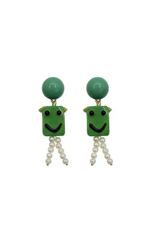GREEN SMILEY PEARL EARRINGS Gloria Lanvin
