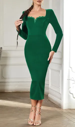 GREEN SPLIT BACK BODYCON MIDI DRESS Gloria Lanvin