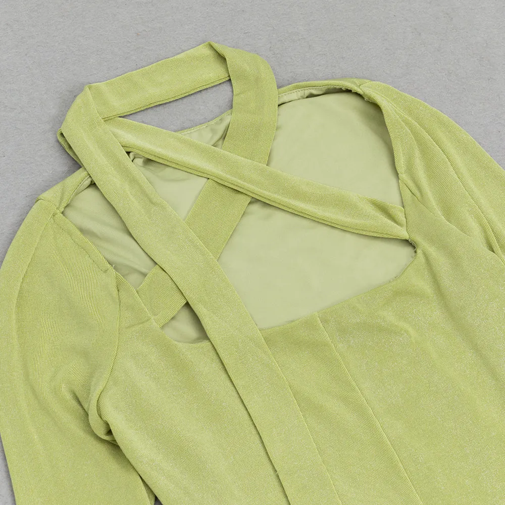 GREEN TRUMPET SLEEVE BODYCON MAXI DRESS Gloria Lanvin