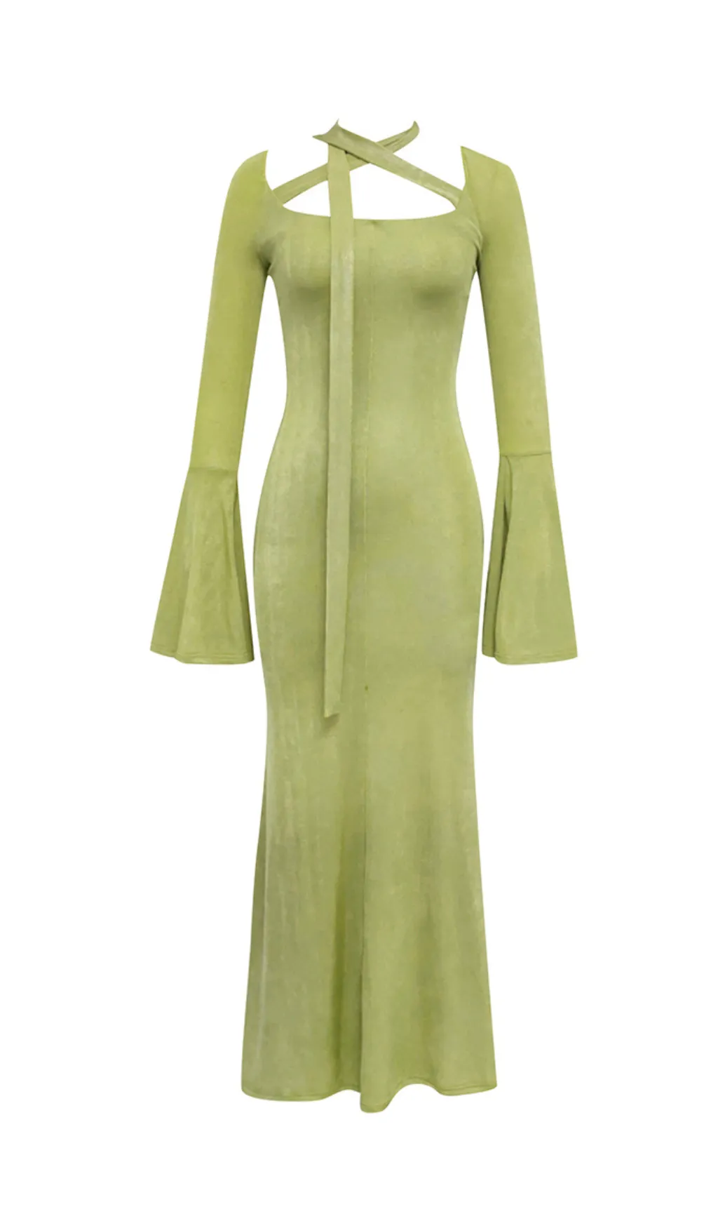 GREEN TRUMPET SLEEVE BODYCON MAXI DRESS Gloria Lanvin