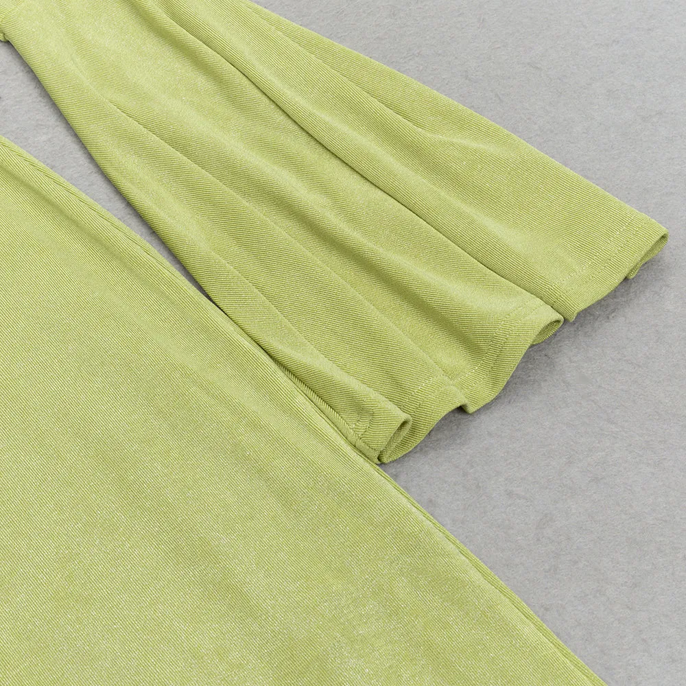 GREEN TRUMPET SLEEVE BODYCON MAXI DRESS Gloria Lanvin