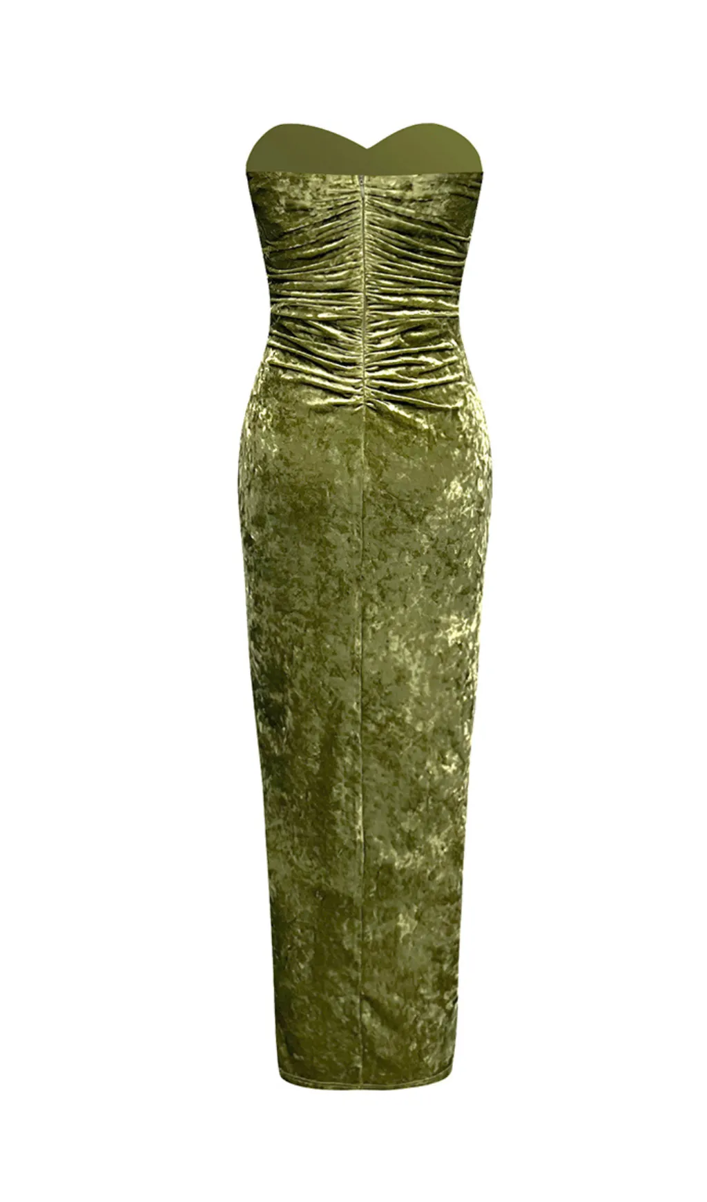 GREEN VELVET V-NECK PLEATED TUBE TOP HIGH SLIT MIDI DRESS Gloria Lanvin
