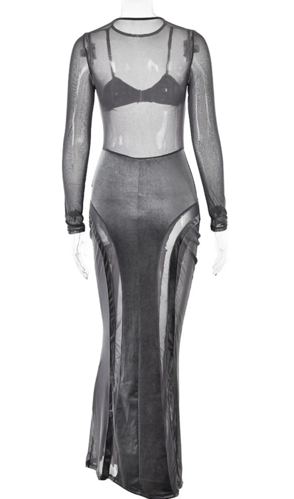 GREY VELVET MESH MAXI DRESS Gloria Lanvin