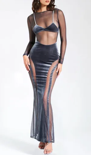 GREY VELVET MESH MAXI DRESS Gloria Lanvin