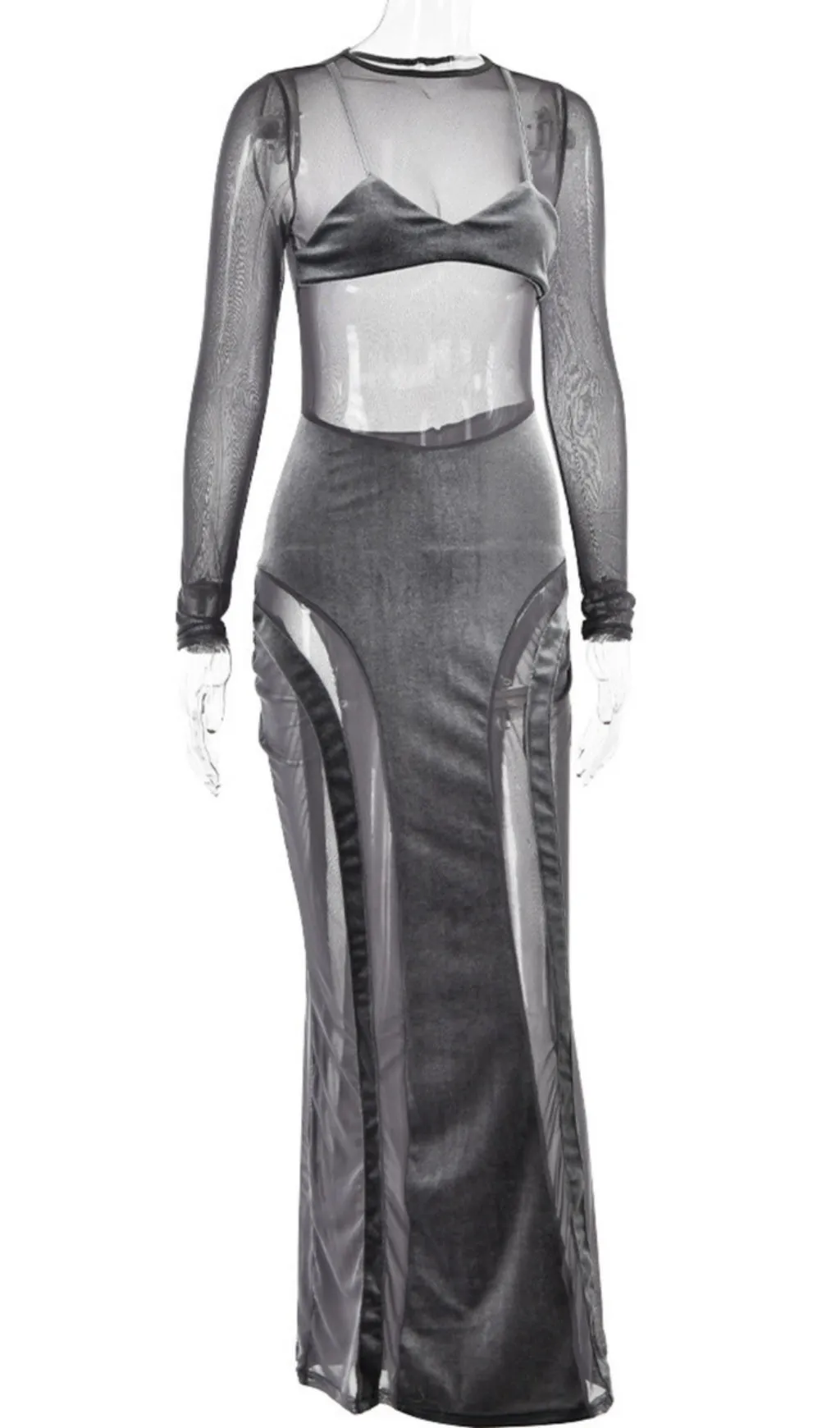 GREY VELVET MESH MAXI DRESS Gloria Lanvin