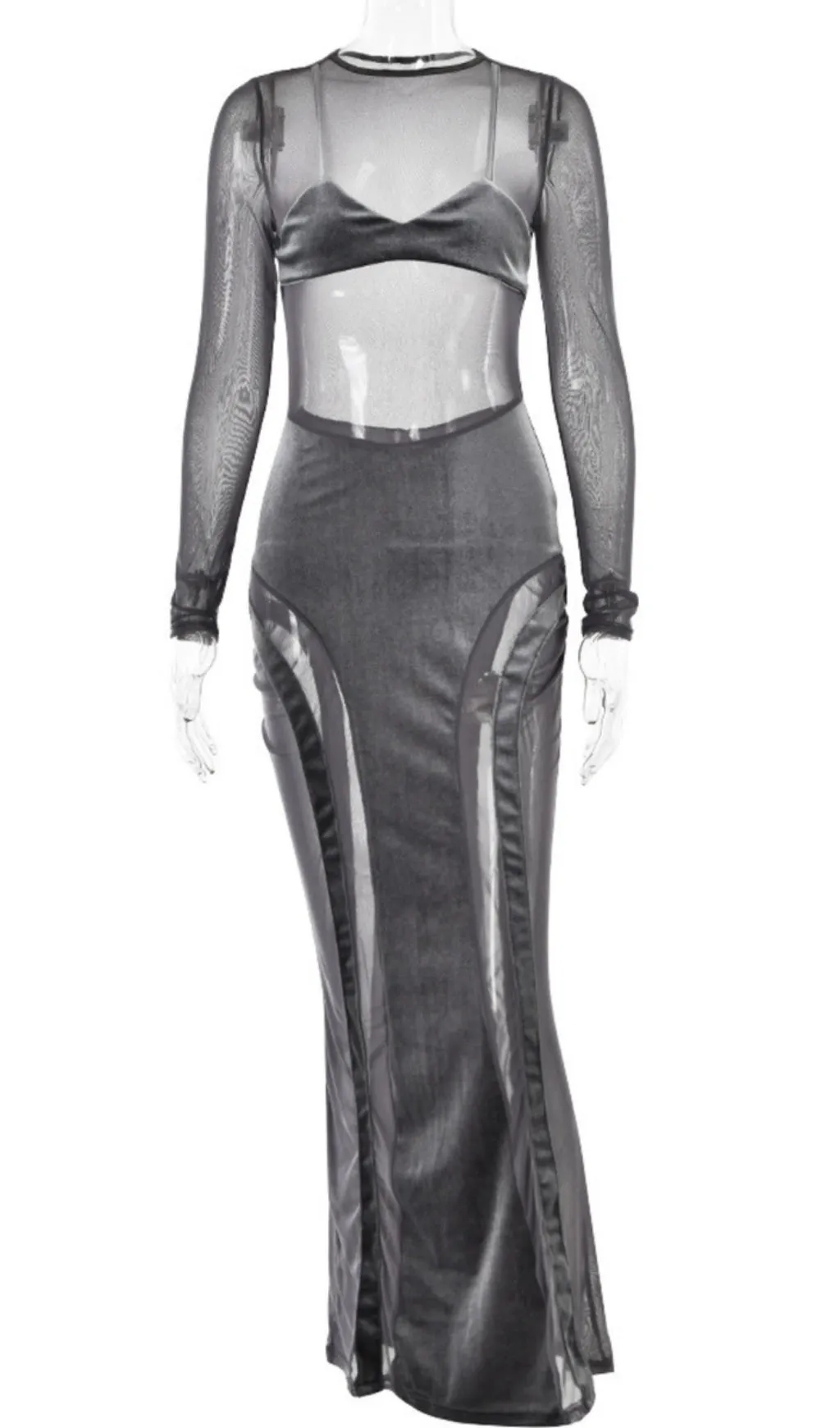 GREY VELVET MESH MAXI DRESS Gloria Lanvin