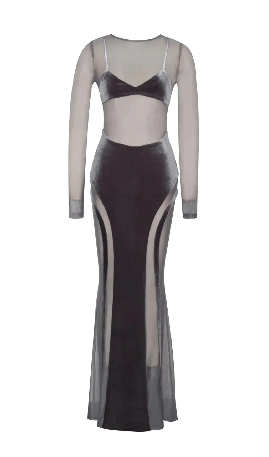 GREY VELVET MESH MAXI DRESS Gloria Lanvin