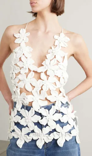GRISELDA CUTOUT APPLIQUD COTTON TOP IN WHITE Gloria Lanvin