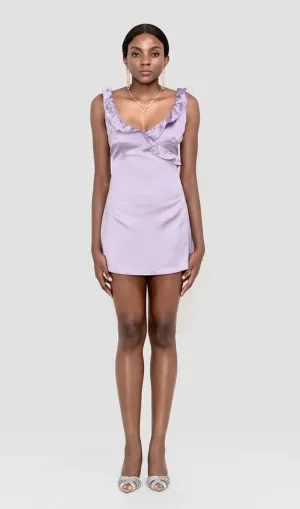 GUALA SATIN LAVENDE RUFFLE MINI DRESS Gloria Lanvin
