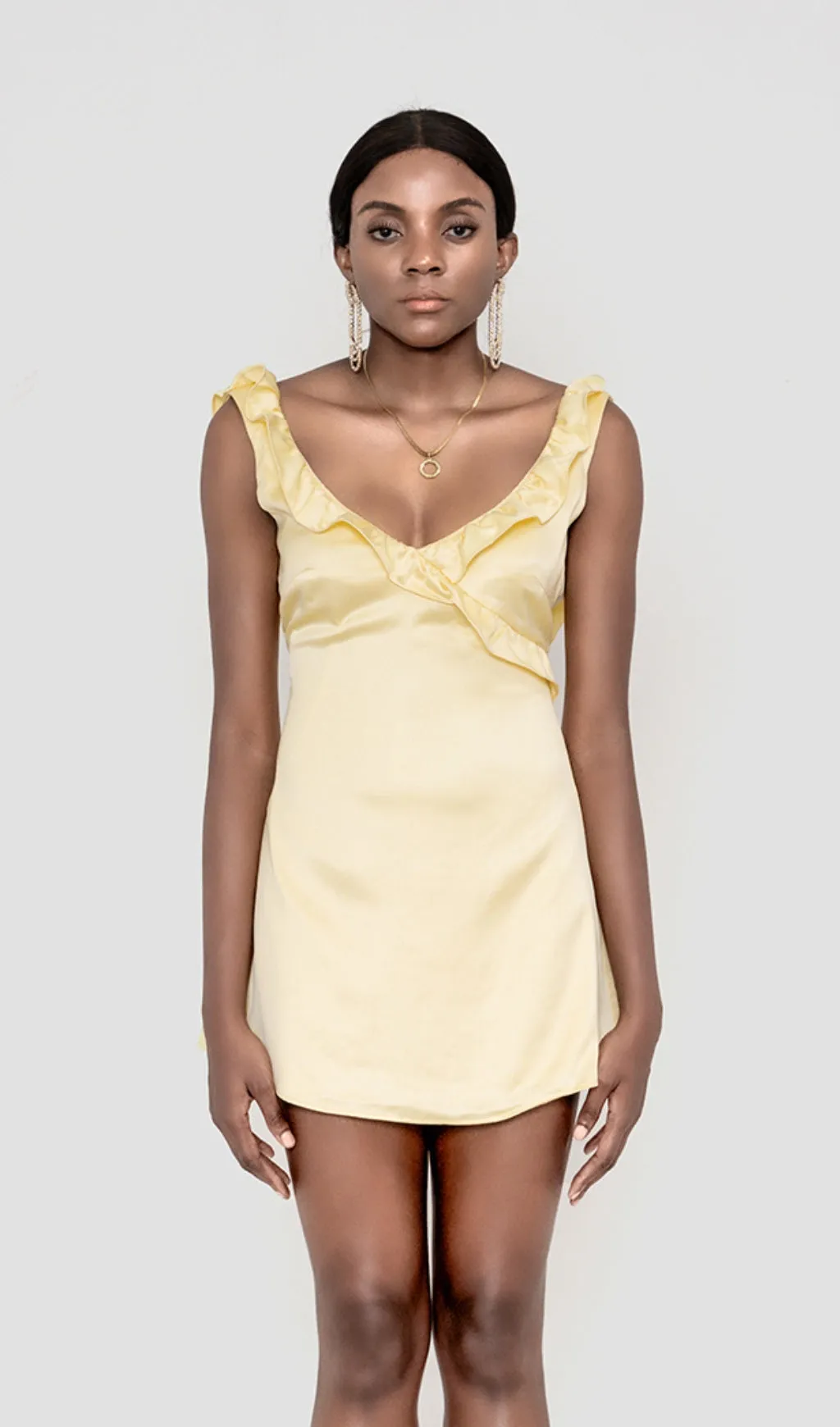 GUALA SATIN LEMON RUFFLE MINI DRESS Gloria Lanvin