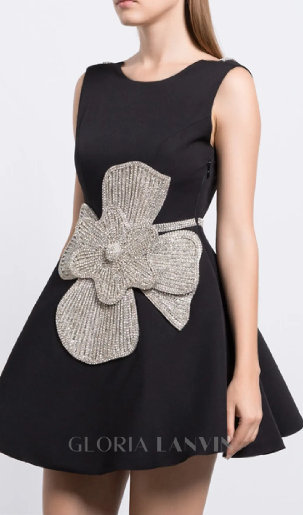 GUSTAVE BLACK MINI DRESS WITH APPLIQU Gloria Lanvin