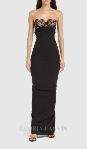 GWENDOLYN STRETCH JERSEY STRAPLESS MAXI DRESS IN BLACK Gloria Lanvin