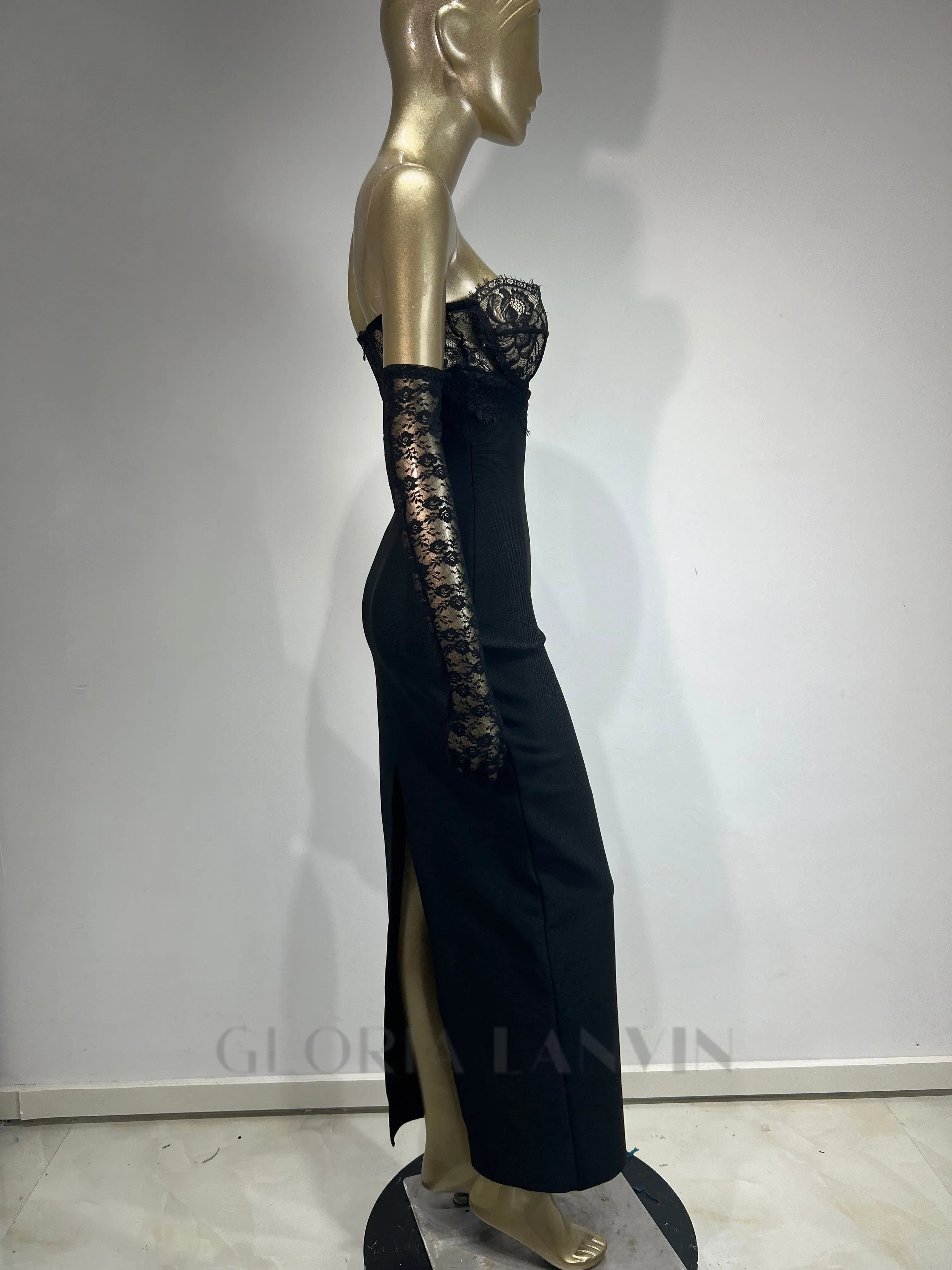 GWENDOLYN STRETCH JERSEY STRAPLESS MAXI DRESS IN BLACK Gloria Lanvin