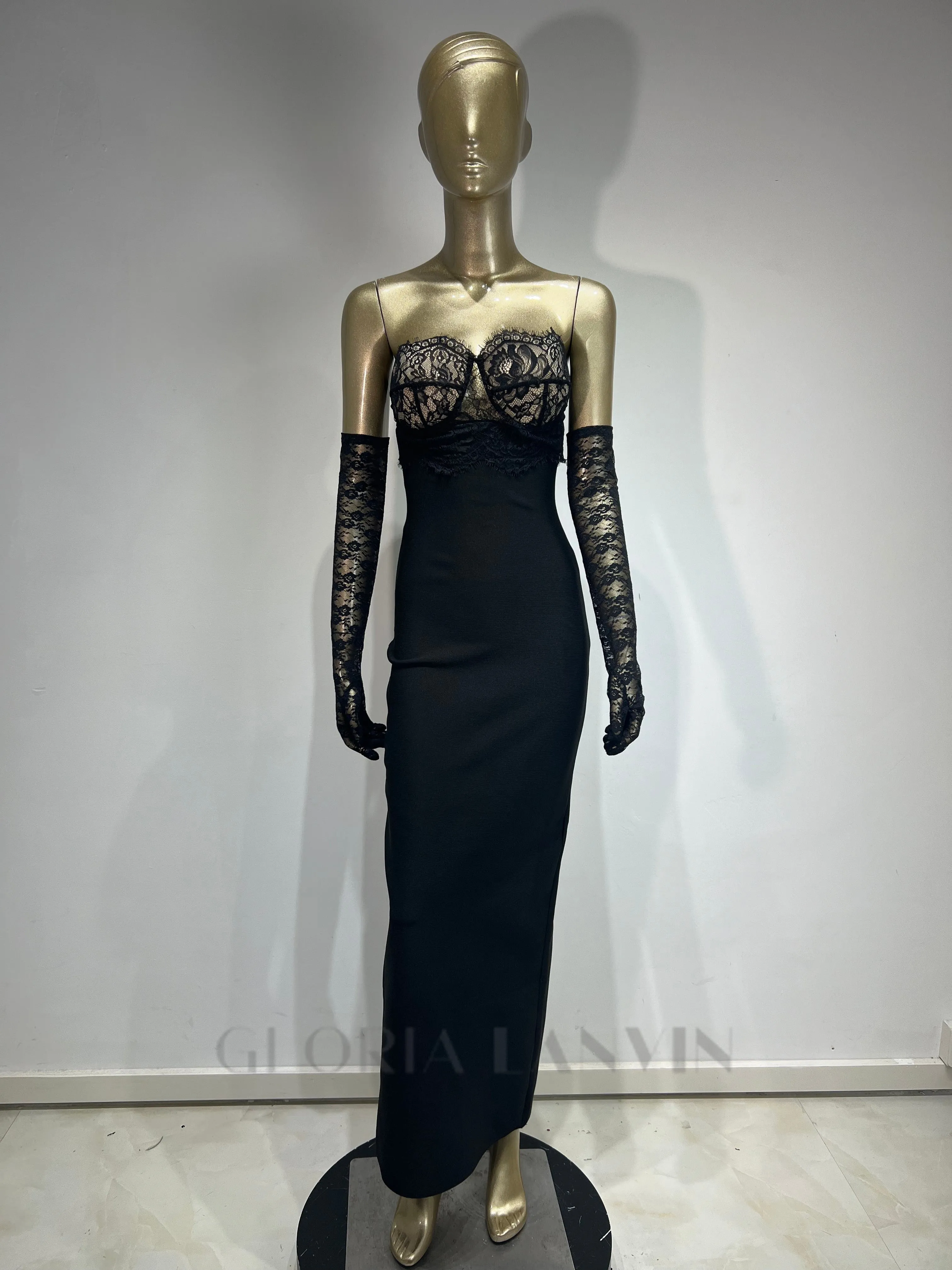 GWENDOLYN STRETCH JERSEY STRAPLESS MAXI DRESS IN BLACK Gloria Lanvin