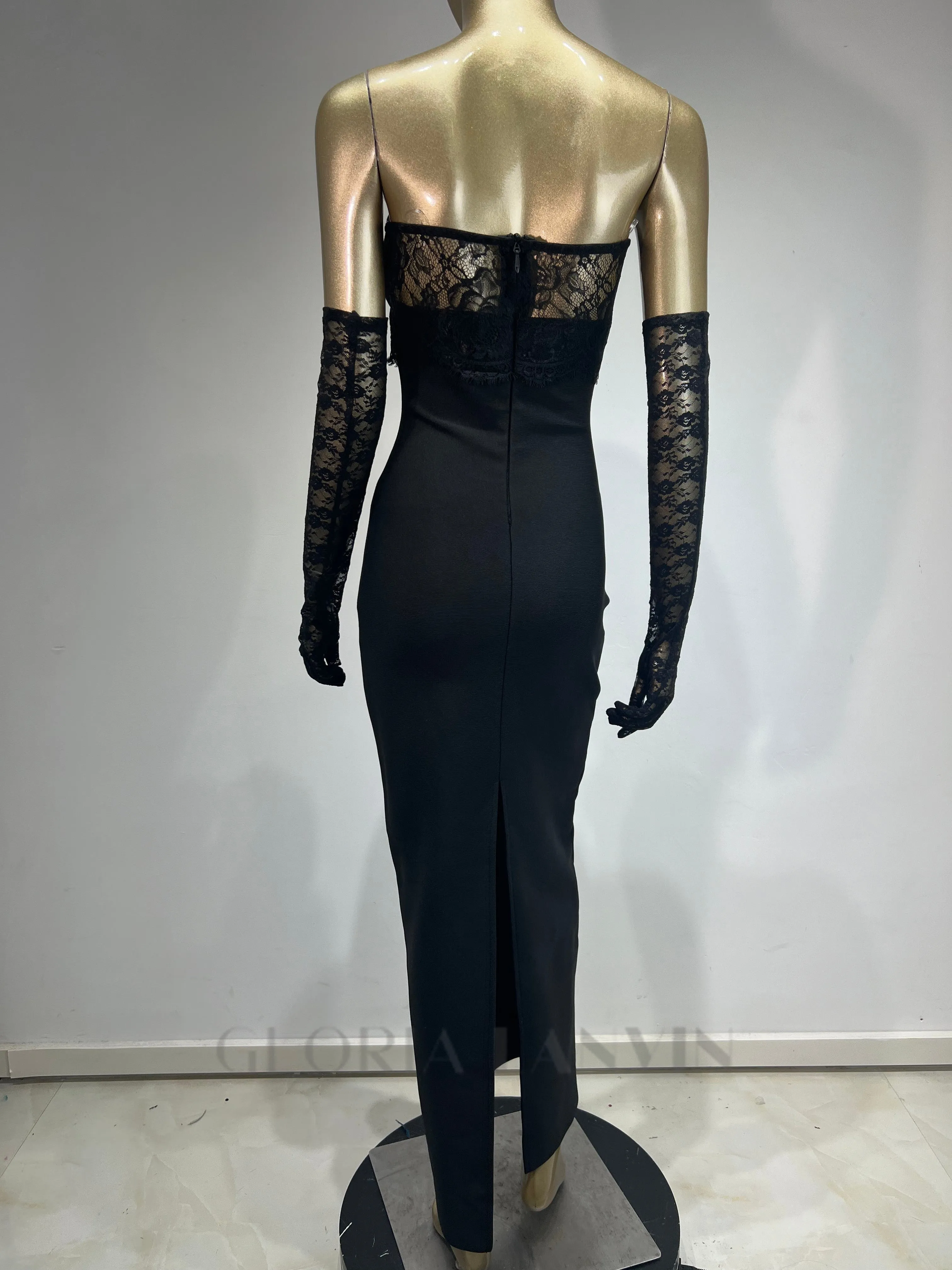 GWENDOLYN STRETCH JERSEY STRAPLESS MAXI DRESS IN BLACK Gloria Lanvin