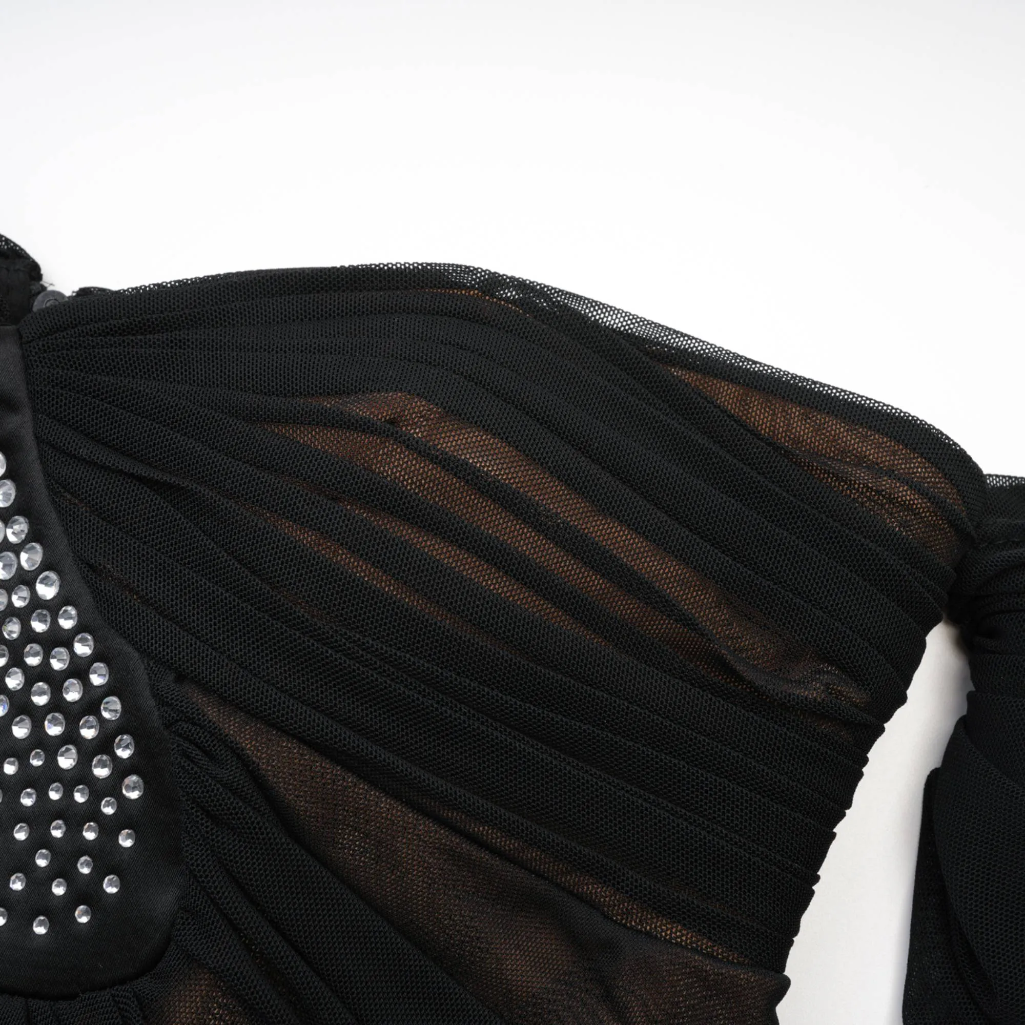 Gwenonwy black ruched mesh top & skirt matching set Gloria Lanvin