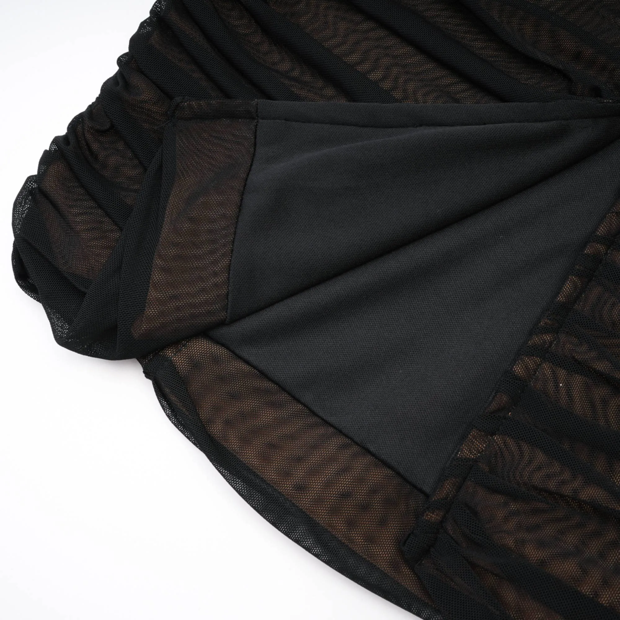 Gwenonwy black ruched mesh top & skirt matching set Gloria Lanvin
