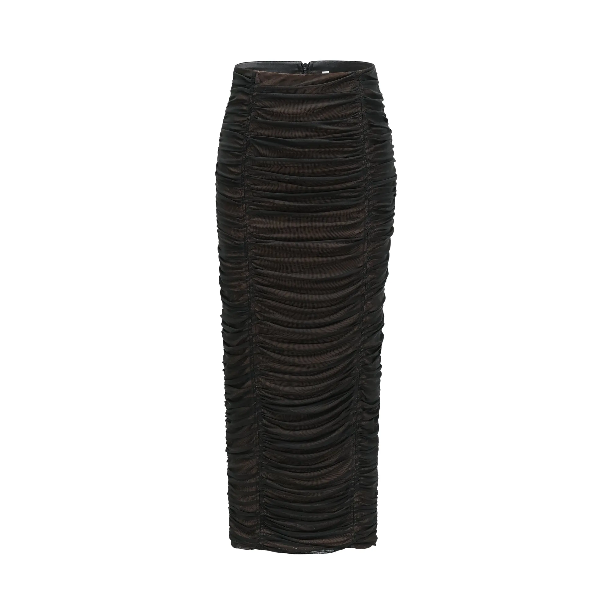 Gwenonwy black ruched mesh top & skirt matching set Gloria Lanvin