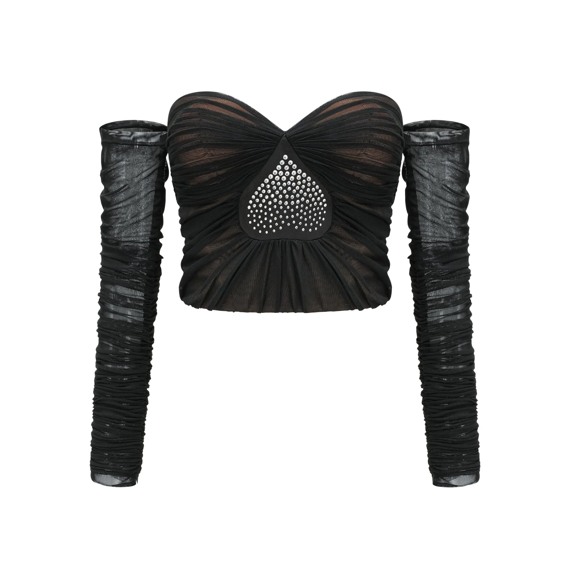 Gwenonwy black ruched mesh top & skirt matching set Gloria Lanvin
