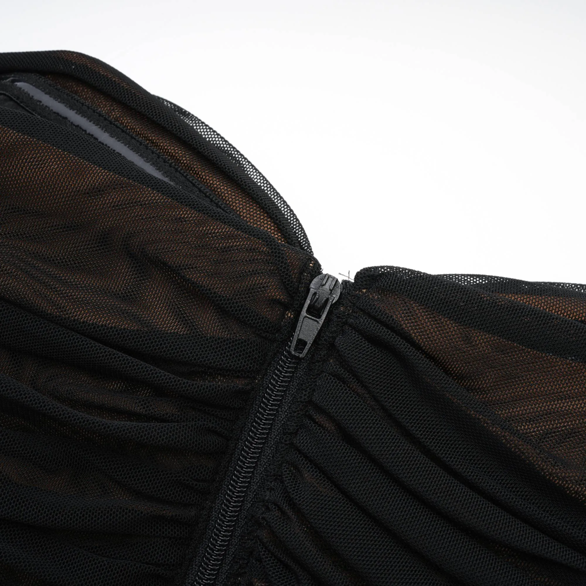 Gwenonwy black ruched mesh top & skirt matching set Gloria Lanvin