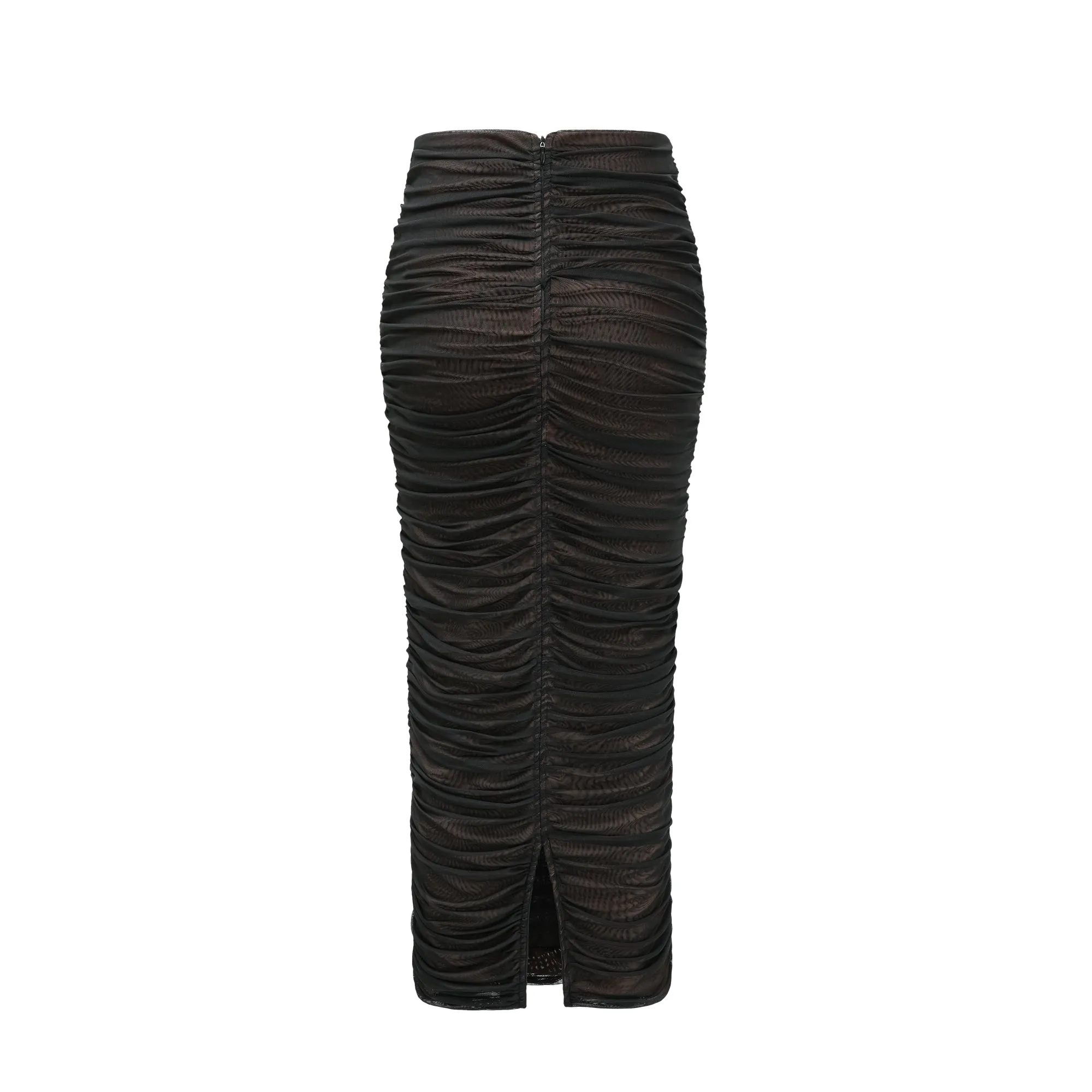 Gwenonwy black ruched mesh top & skirt matching set Gloria Lanvin