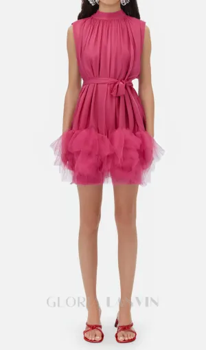 half-high-neckline tulle mini dress in pink Gloria Lanvin