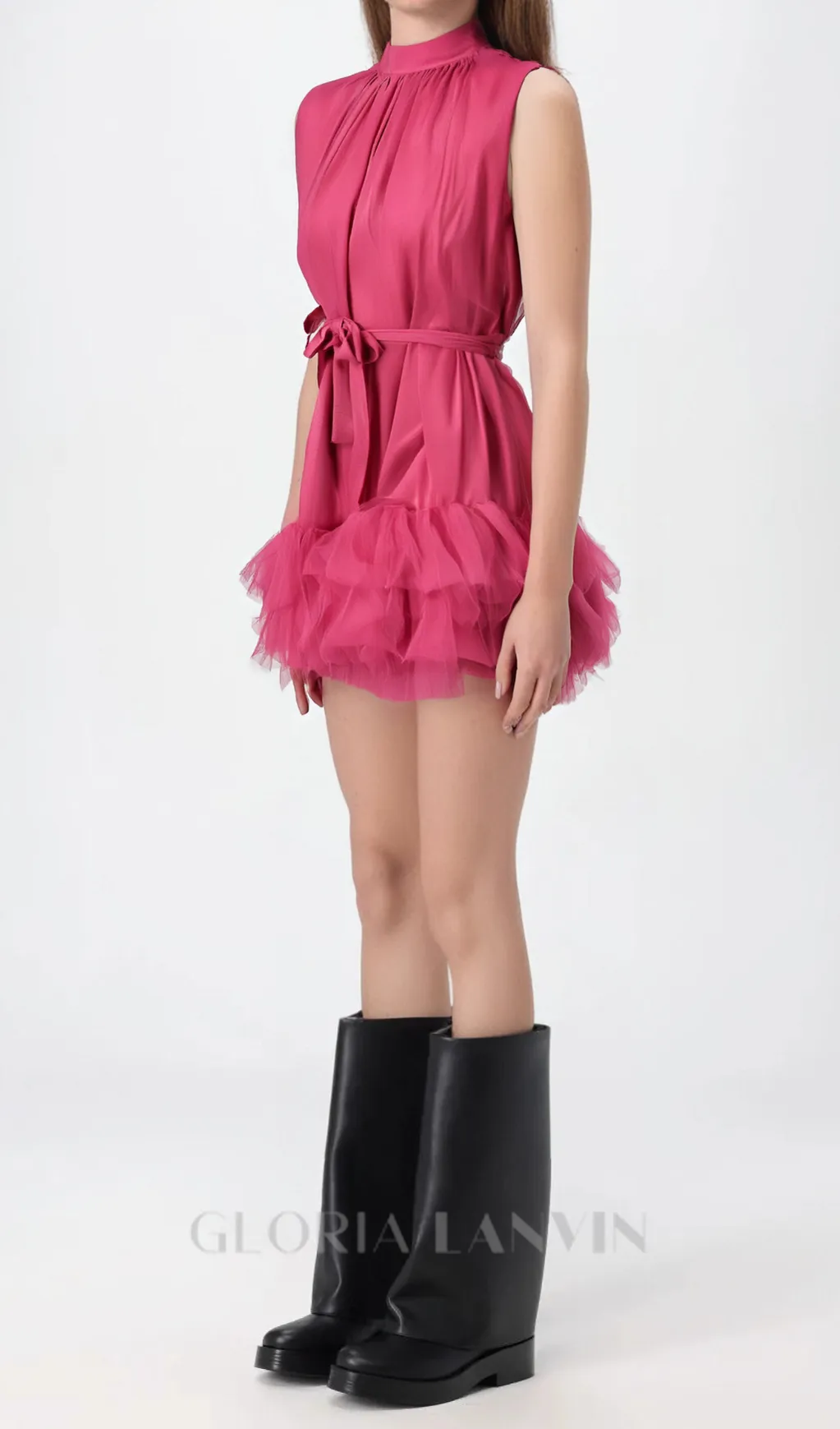 half-high-neckline tulle mini dress in pink Gloria Lanvin