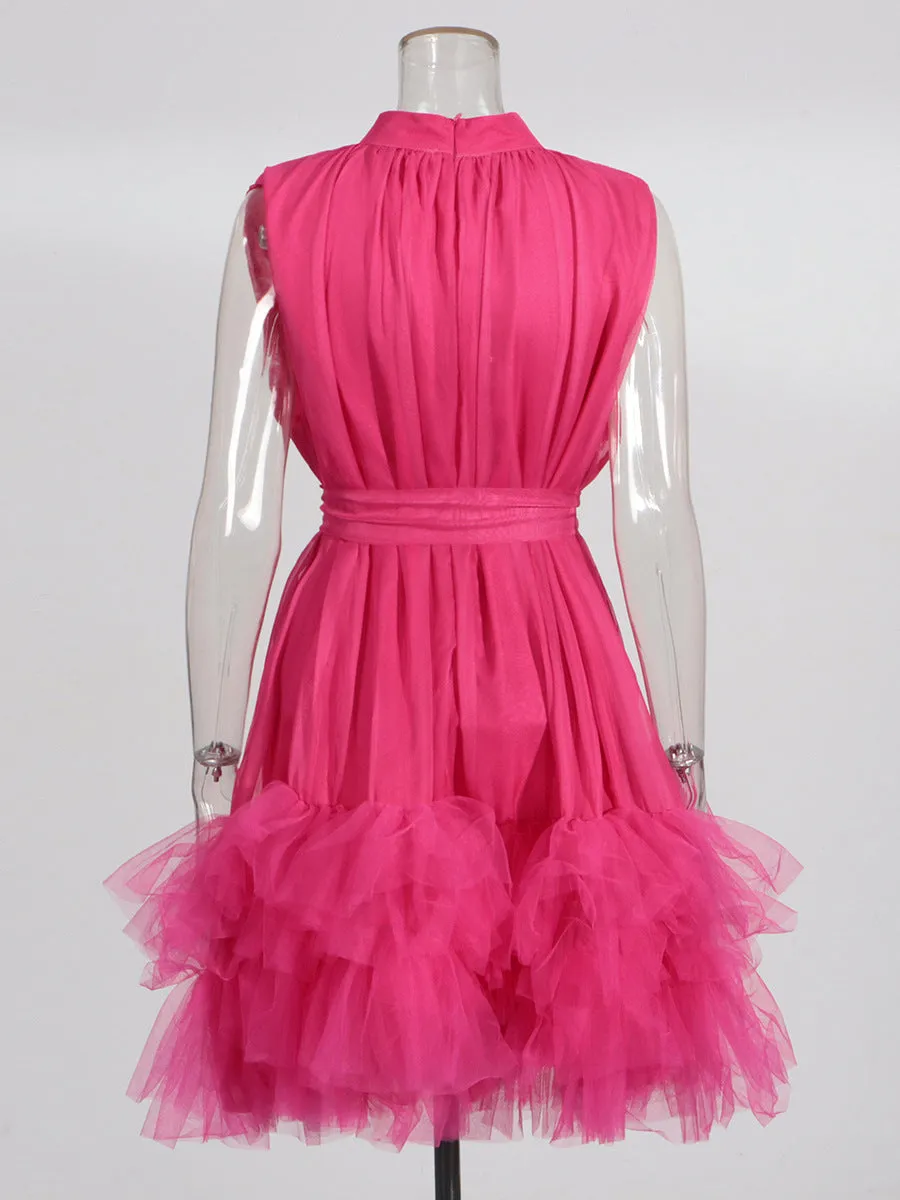 half-high-neckline tulle mini dress in pink Gloria Lanvin